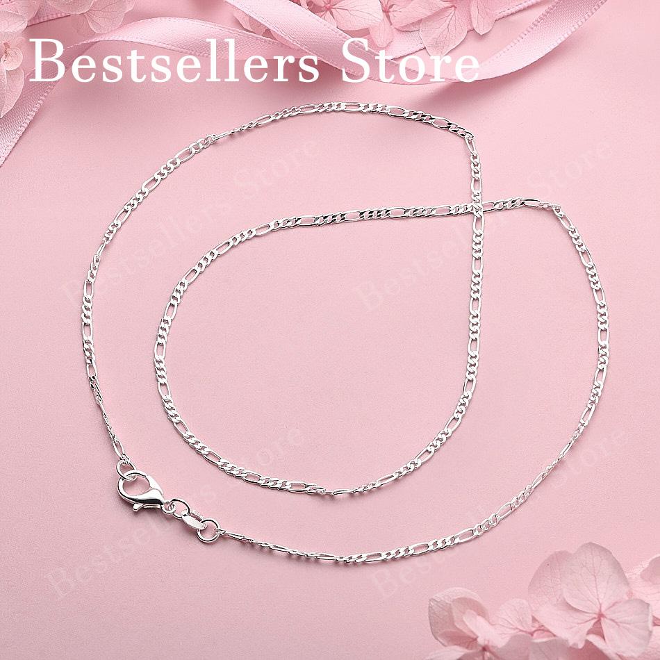 Серебро 925 пробы 16-30 дюймов 2 мм Классическая цепочка Фигаро Ожерелье Мужчины Женщины Мода Помолвочные украшения Подарок на вечеринку