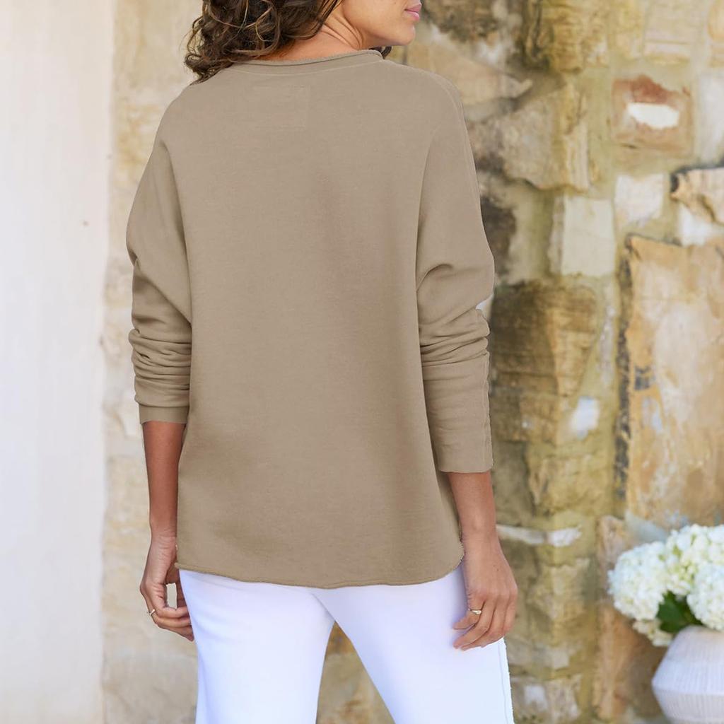 Women's ONeck Long Sleeve Sweatshirt Fall Winter Lightweight Pullover