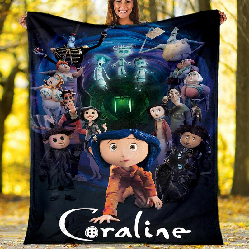 1pc Coraline2 Theme Blanket - Digital Print, Polyester, Cozy for All Seasons, Perfect for Outdoor, and Travel