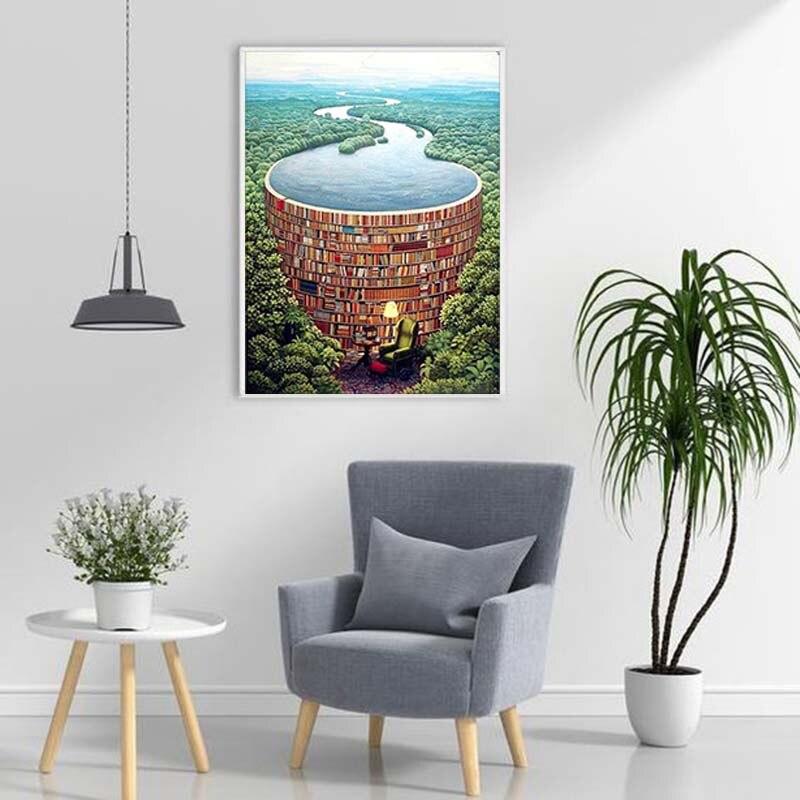 DIY Водопад 5D Алмазная картина Полный круглый дрель Пейзаж Дерево Алмазная вышивка Крестом Мозаика Домашний декор