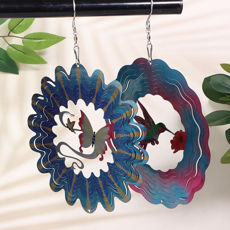3D Colorful Wind Spinning Mandala Hanging Wind Spinner 7 Inch Foldable Rotating Wind Chime Garden Metal Wind Chime