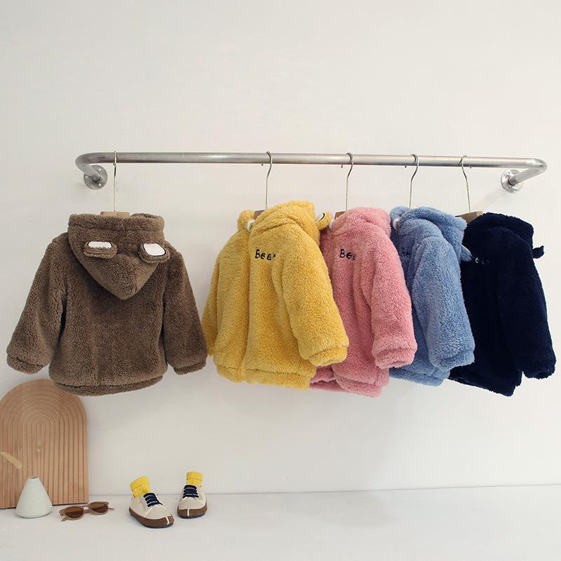 Детское пальто с медведем на флисовой подкладке, согревающее зимнее пальто унисекс, детское хлопковое пальто