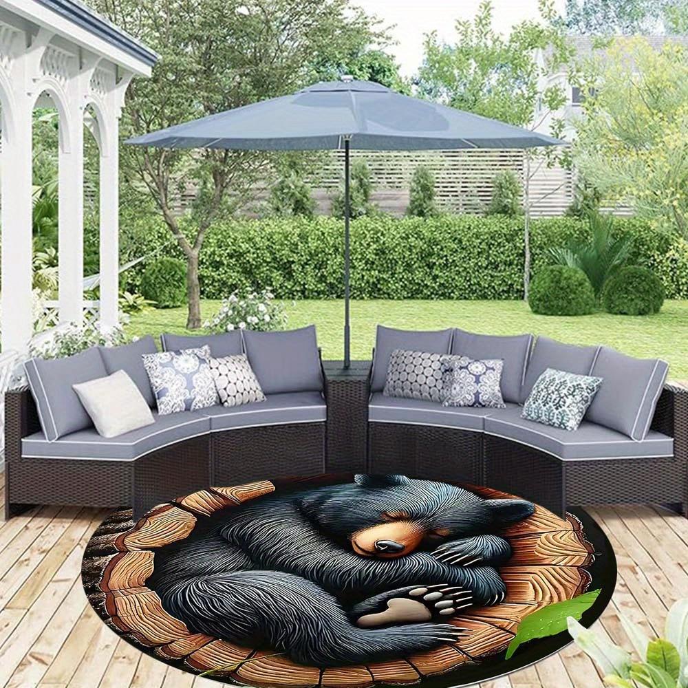1 Piece Black Bear Sleeping Outdoor Round Carpet Floor Mat Tent Footprint Doorway Decorative Carpet Outdoor Patio Camping Carpet Living Room Bathroom