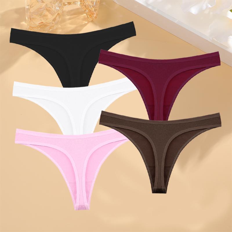5 шт./компл. хлопковое комфортное нижнее белье для женщин, сексуальные дышащие стринги с низкой талией для девочек, однотонные спортивные трусики, эластичное нижнее белье-стринги