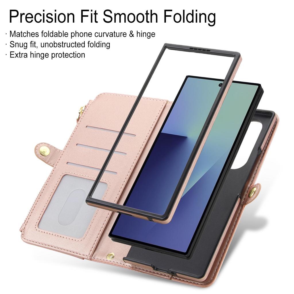 Модный кожаный чехол-кроссбоди для телефона Samsung Z Fold 7 6 5 Многофункциональный чехол-кошелек «Все в одном» Ударопрочный Портативный чехол