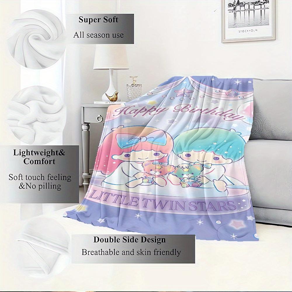 1pc Little Twin Stars Birthday Wishes Flannel Blanket - Seasonal Home Decor, Cozy and Machine Washable, Suitable for All Ages, Perfect Gift