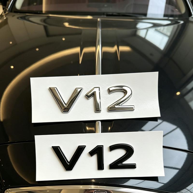 Fits to Maybach V12 Emblem for Modified S-Class Car Fender Tail Side Character Logo Stainless Steel Black Chrome Rear Left Right zx1