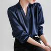 Women's V-Neck Satin Blouse: Retro French Design for Spring/Autumn 2025