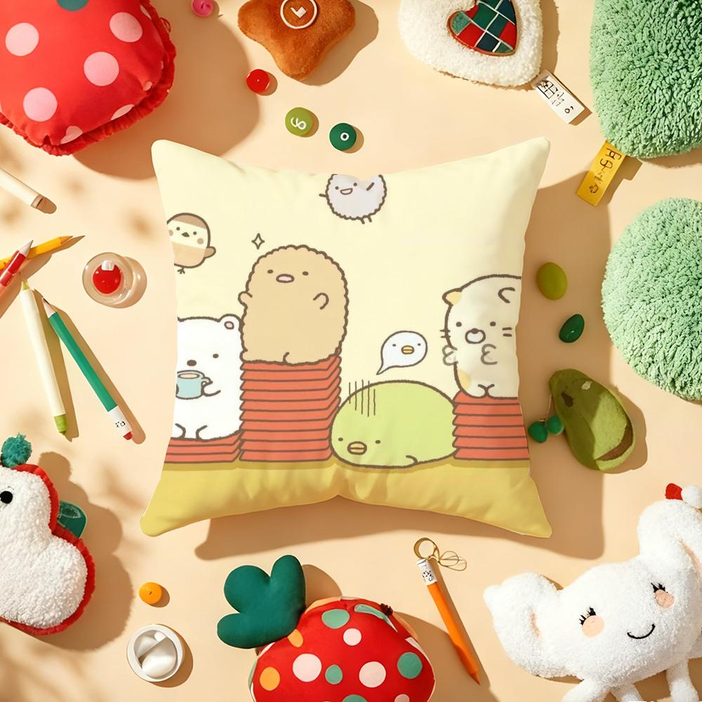 Cushion Cover Plush Fabric Soft Double-Sided Printed Sofa Warm Winter Home Gift Pillow Cover Cute S-Sumikko G-Gurashi
