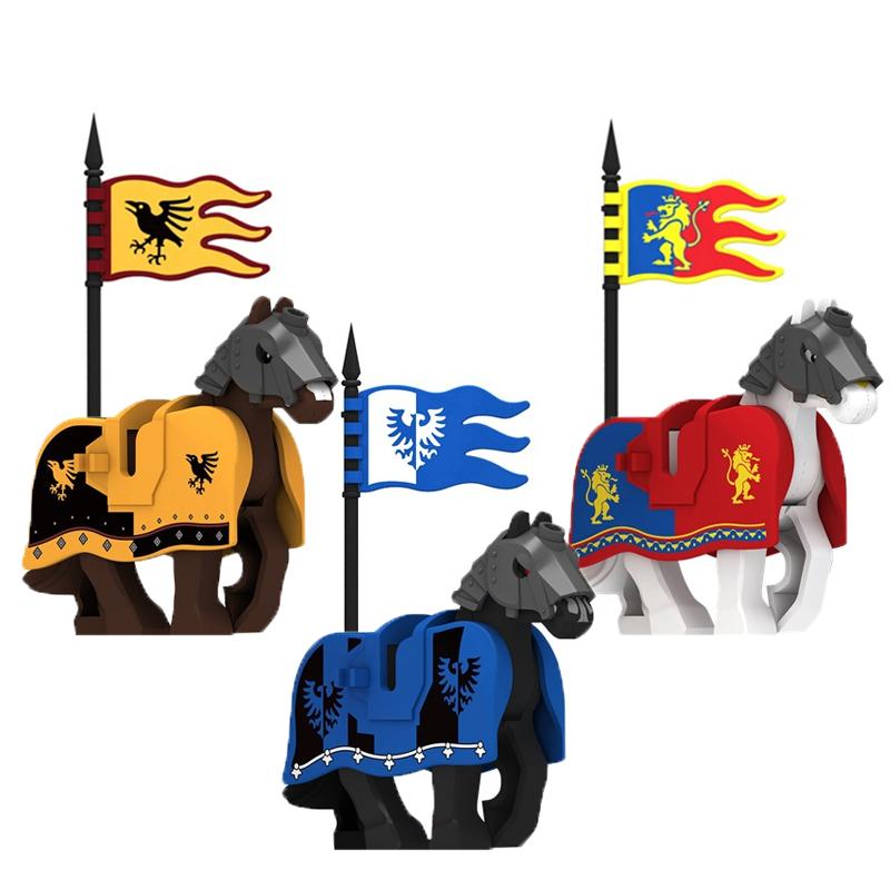 Средневековый Военный Замок Рыцарь Строительные Блоки Езда на Лошади Волк Медведь Слон Животное Жилет Оружие Флаг Седло Игрушка Кирпич Подарок A06