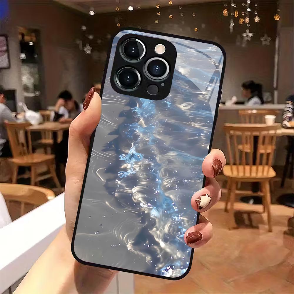 Beach pattern tempered glass phone case suitable for iPhone 17 16 15 14 13 12 11Pro/Max/Plus anti drop and shockproof back cover