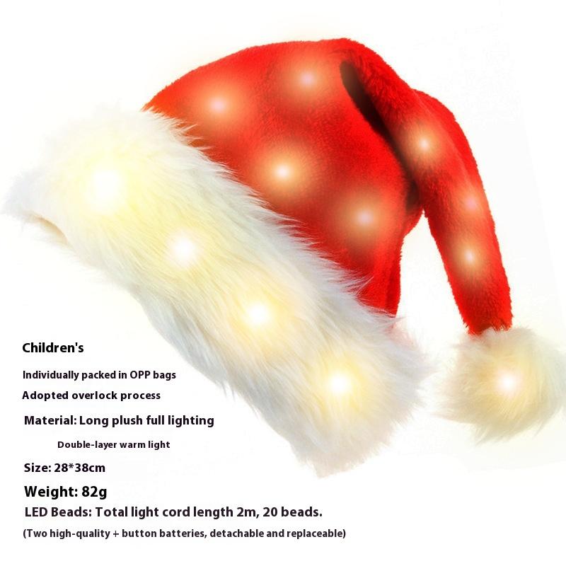 Adult Full Luminous Christmas Hat Christmas Party Ornaments Plush Edge Children's Plush Luminous Hat