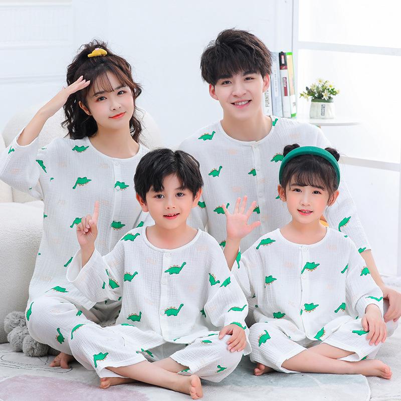 Family Home Wear Pure Cotton Summer Children's Pajamas Set Short Sleeve Set for Boys and Girls