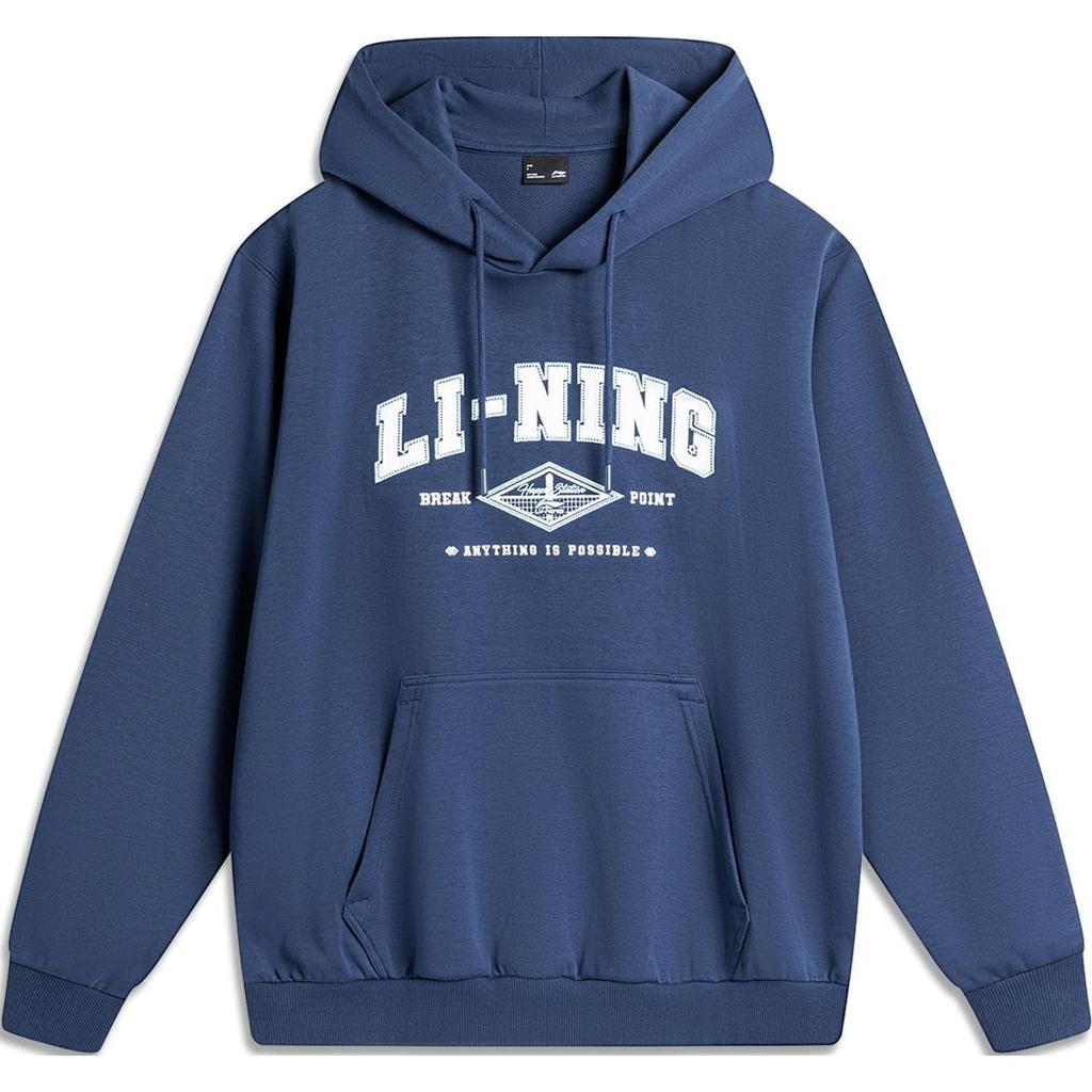 Li Ning Sports Lifestyle Series Pullover Letter Loose Hooded Long Sleeve Sweatshirt Men Sweatshirt Deep-Navy AWDU615-7
