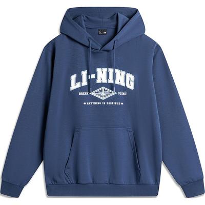 Li Ning Sports Lifestyle Series свитер с надписью Letter Loose Hooded Long Sleeve Sweatshirt Men sweatshirt Deep-Navy AWDU615-7