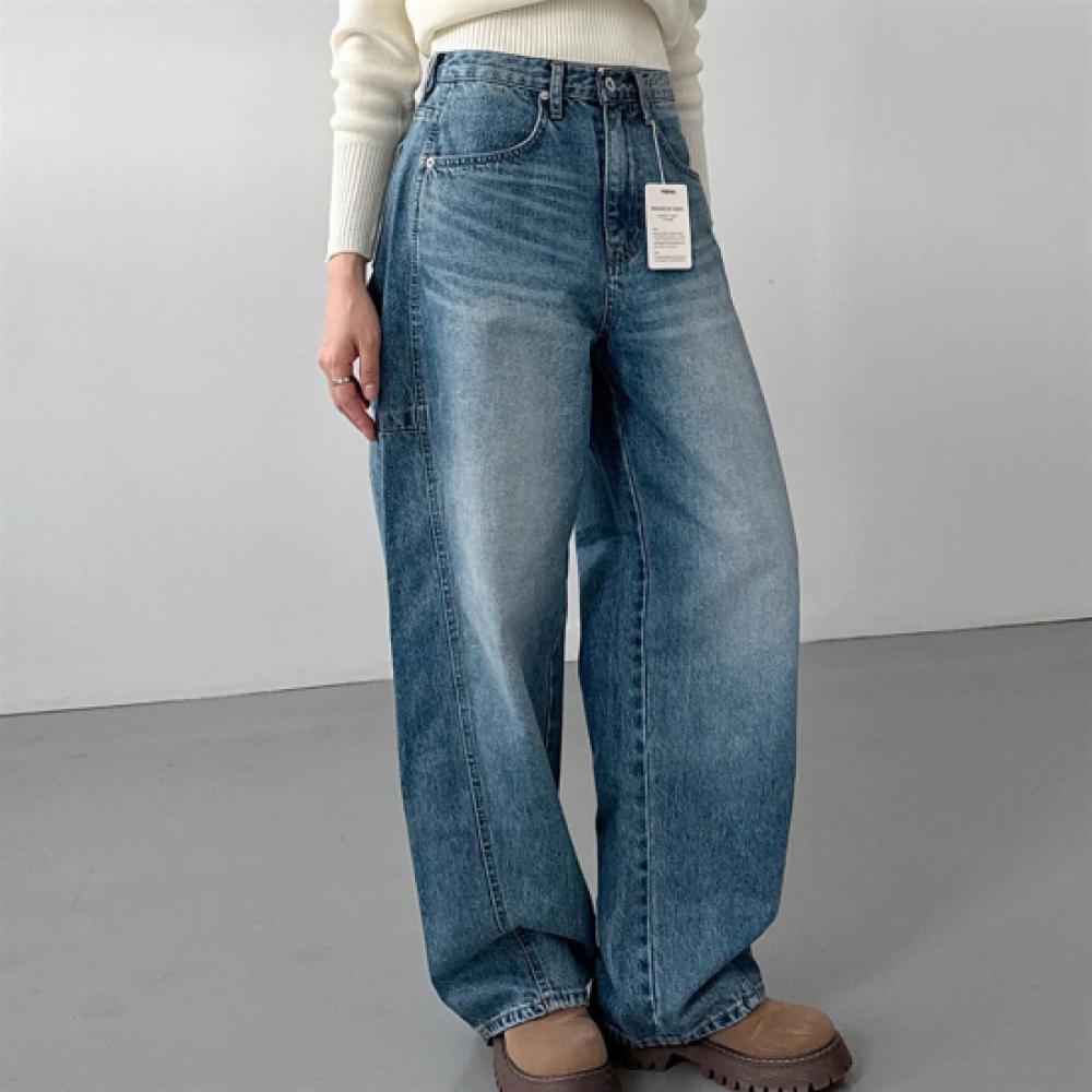 New Arrivals Open Run Women Curve Volume Cut Baggy Style Cat Washing Autumn Jean