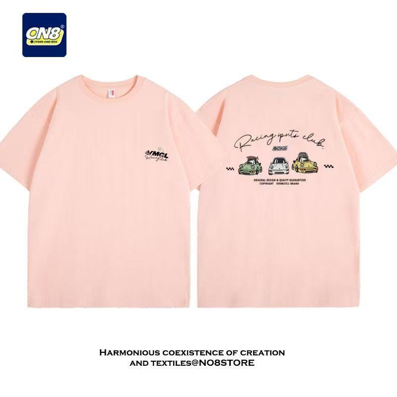 Unisex Casual Cotton Tshirt Cartoon Racing Car Pattern Printing Crewneck Short Sleeve Outdoor Street Daily Wear