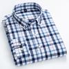 Men's Classic Fit Casual Plaid Linen Cotton Shirt Single Pocket Button-down Comfortable Soft Long Sleeve Stripe Checked Shirts