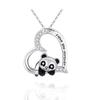 Heart-Shaped Rhinestone Panda Pendant Necklace with Alloy and Painted Design