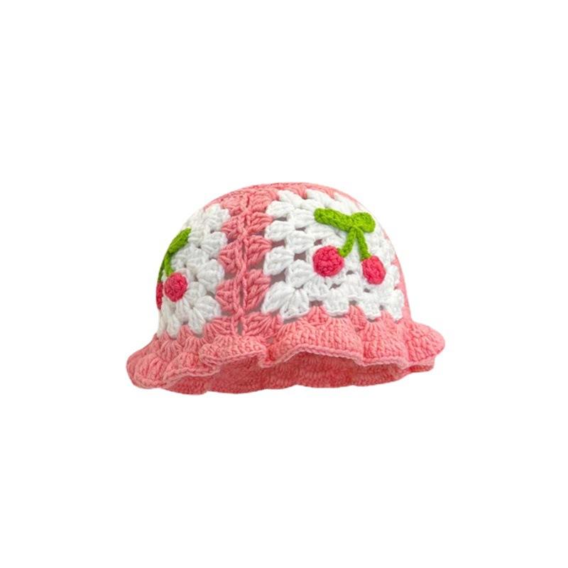 Ретро полая вязаная вручную шапка-горшок с цветком, женская осенне-зимняя, милая, универсальная, шерстяная шапка, демонстрирующая небольшой тренд