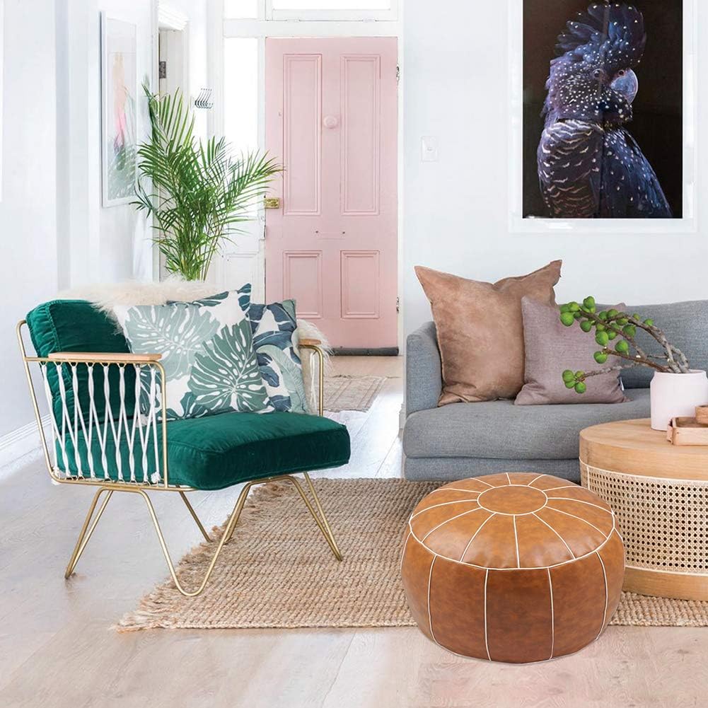 Декоративный пуф подставка для ног круглый ненаполненный кожаный оттоманка подушка сиденье для хранения или для отдыха ног, напольное кресло для гостиной спальни