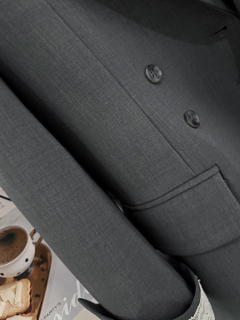 Серый женский пиджак высокого качества с кружевными манжетами, весна/осень 2025, стиль интернет-знаменитости