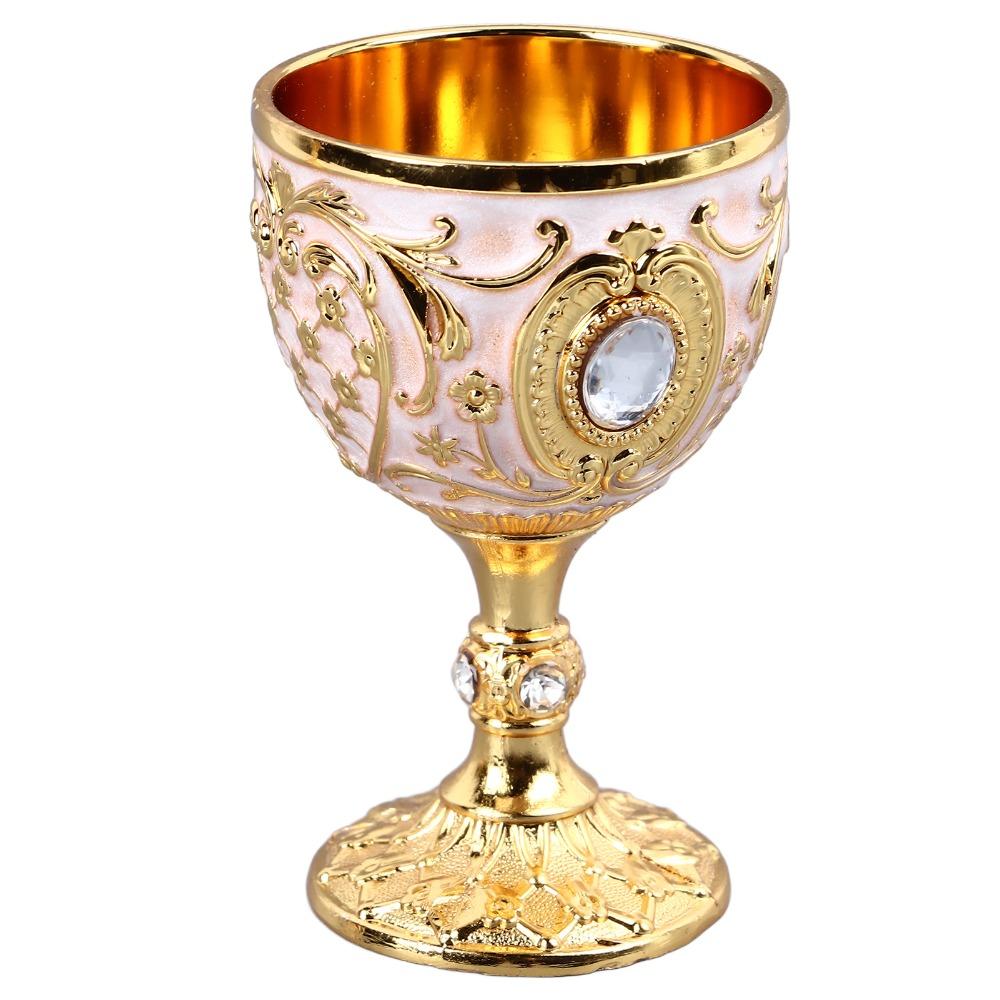2PCS Small Zinc Alloy Goblet Gold White Retro Metal Cup Vintage Goblet Party Drinking