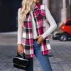 Женский клетчатый жилет-куртка без рукавов большого размера