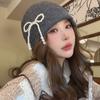 Защитная вязка для ушей, однотонная корейская шерстяная шапка с жемчужным бантом, женская шапка-бини