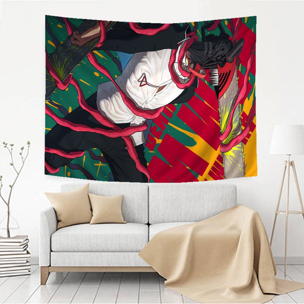 Аниме Человек-бензопила Гобелен Художественная Печать Японский Настенный Гобелен Аниме Настенное Украшение Декор для Дома