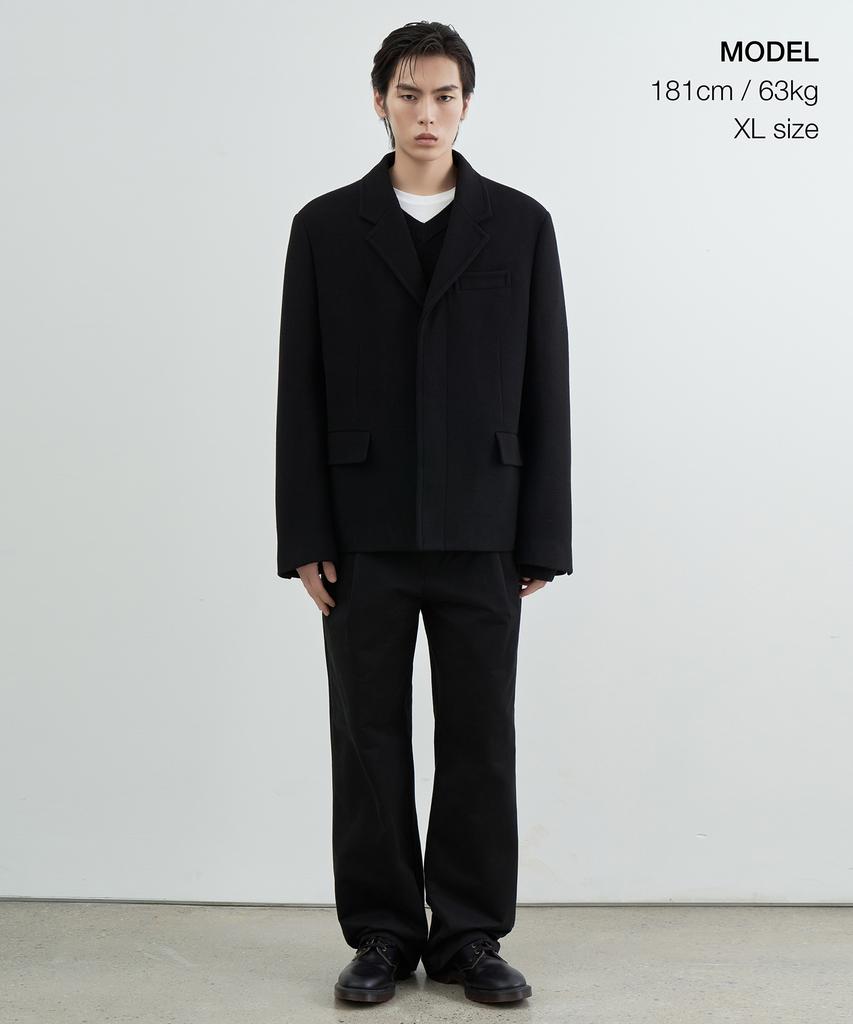 Musinsa Standard Меланжевый oversized короткий блейзер из смесовой шерсти [Черный]