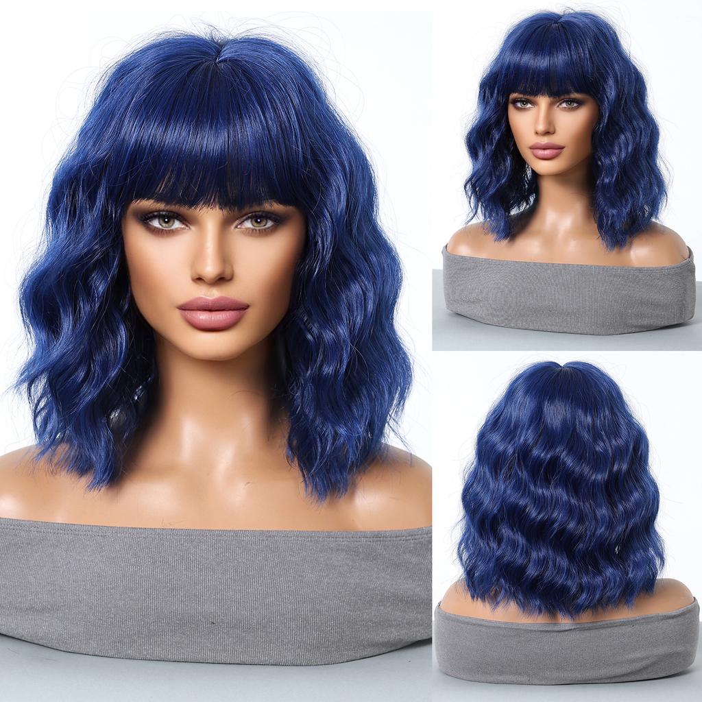 Women's Front Lace Heat Resistant Short Curly Wig with Blunt Bangs Ladies Fashion Natural Looking Golden Bobo Wig
