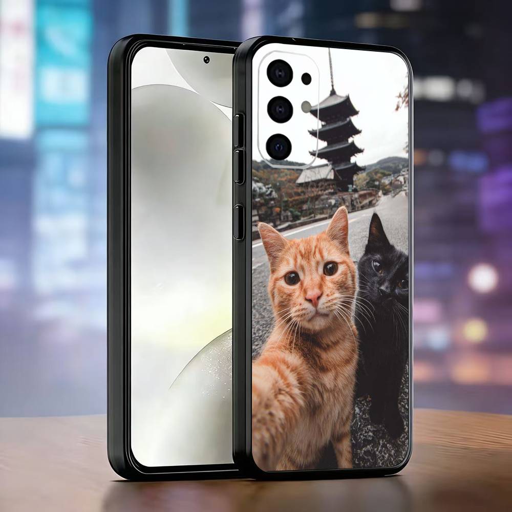 Чехол для телефона с селфи котенка Черный Силиконовый Мягкий Для Samsung S25,S24,S21,S22,S23,S30,Ultra,S20,Plus,Fe,Lite