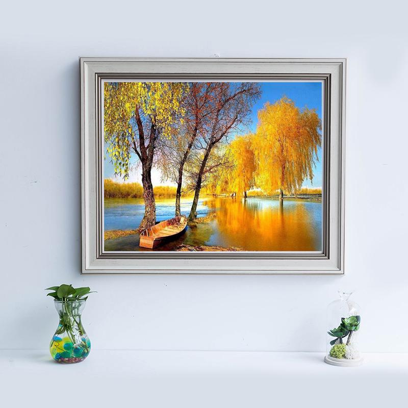 Алмазная картина Осенний пейзаж Картина Бисером Алмазная вышивка Озеро Деревья Пейзажная живопись