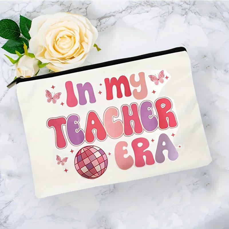 Simple "In My Teacher Era" Pattern Makeup Bag, Portable Travel Pouch Cosmetics Storage Bag, Toiletry Bag For Teachers Gift