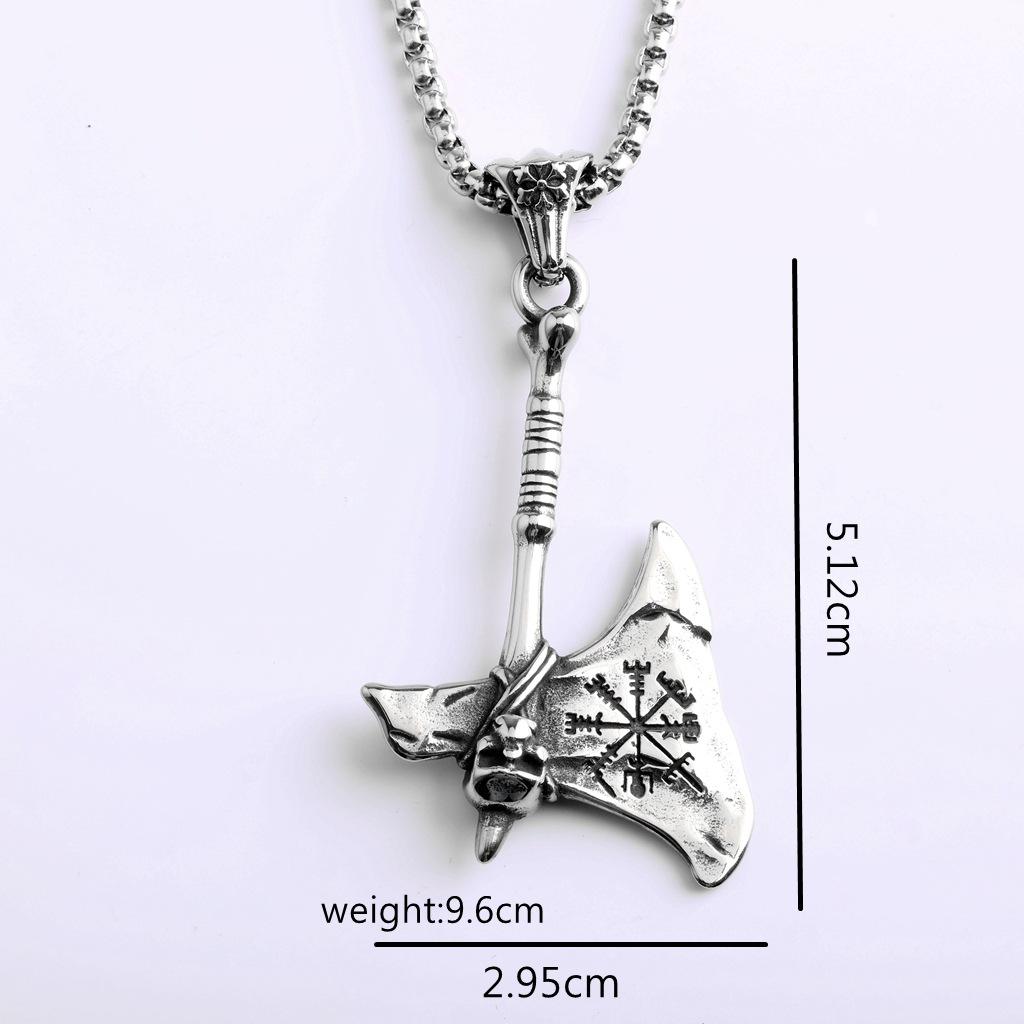 Vintage Stainless Steel Men's Viking Battle Axe Necklace Punk Style Pendant