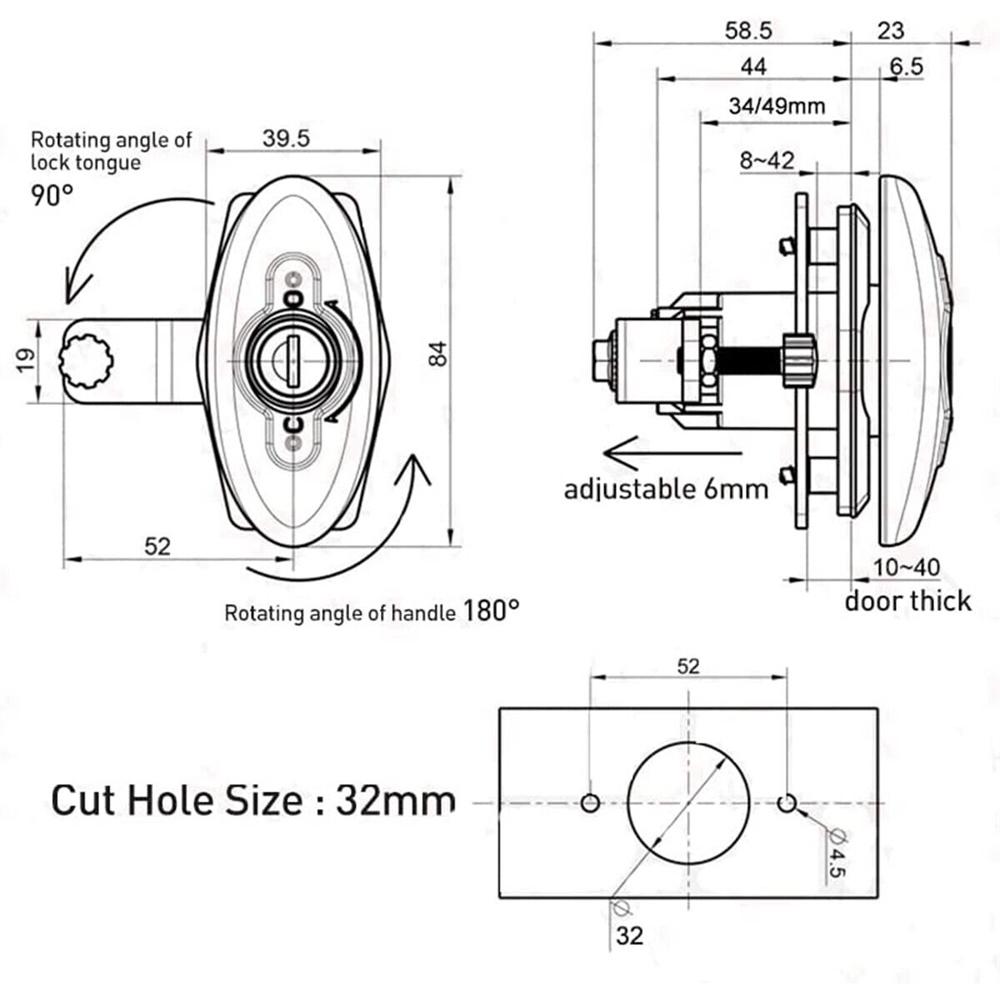 Поворотная ручка, замок, защелка для двери с 2 ключами для панели кабины автодома, 10 мм-40 мм