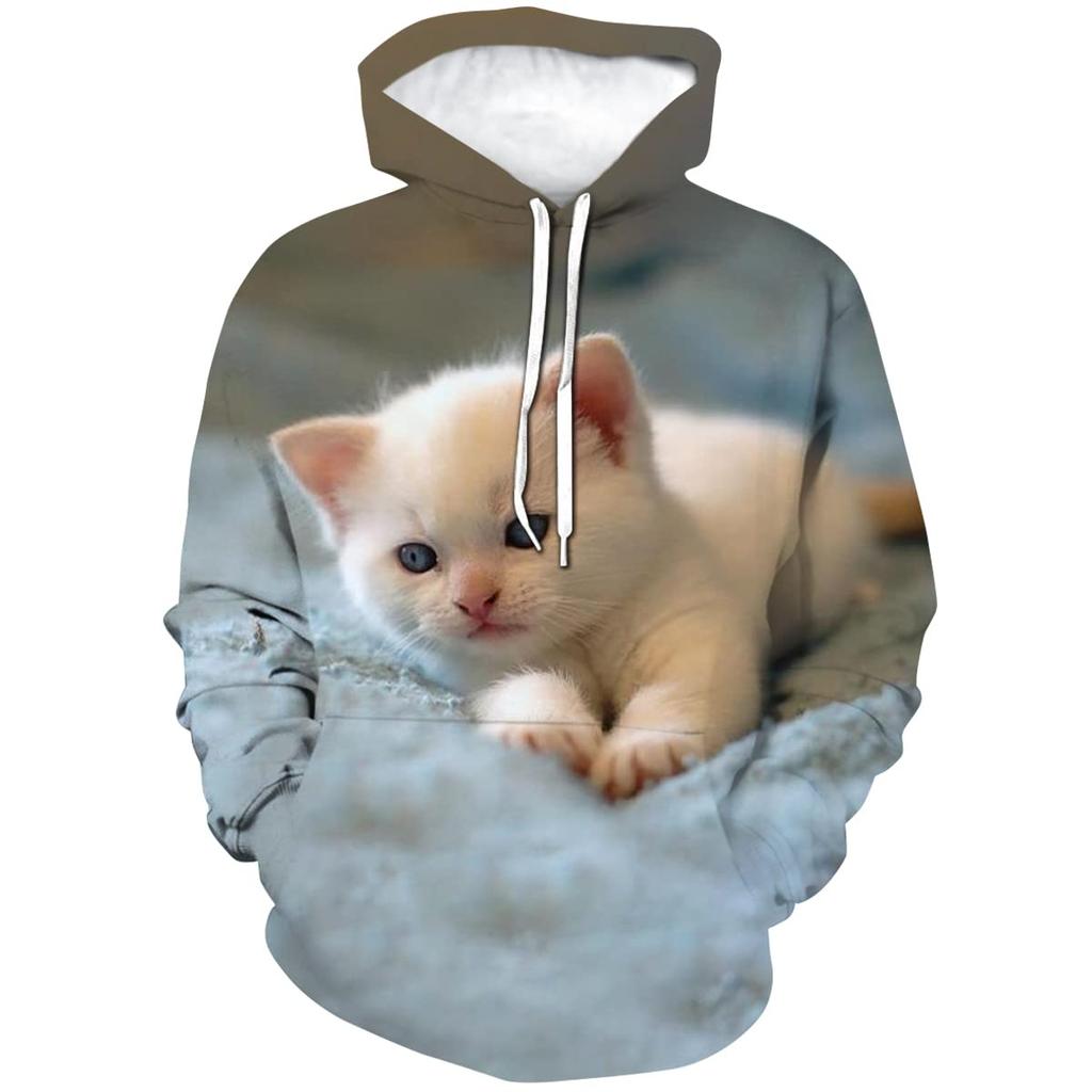 Осенние толстовки с капюшоном Cat 3D Print Женская уличная одежда Мужская мода Животный узор Толстовка Пуловеры Толстовка с капюшоном Оверсайз Молодежная одежда