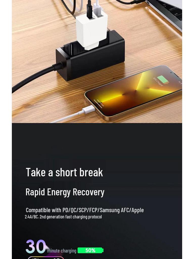 Быстрое зарядное устройство GaN с двумя портами USB-C мощностью 65 Вт для ноутбука и телефона
