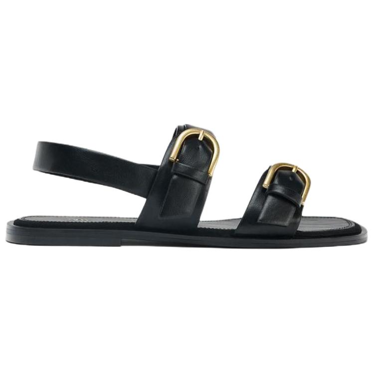 Zara Pu Fashion Minimalist One Strap Sandals 2.5cm Women Sandals Black 1608610800