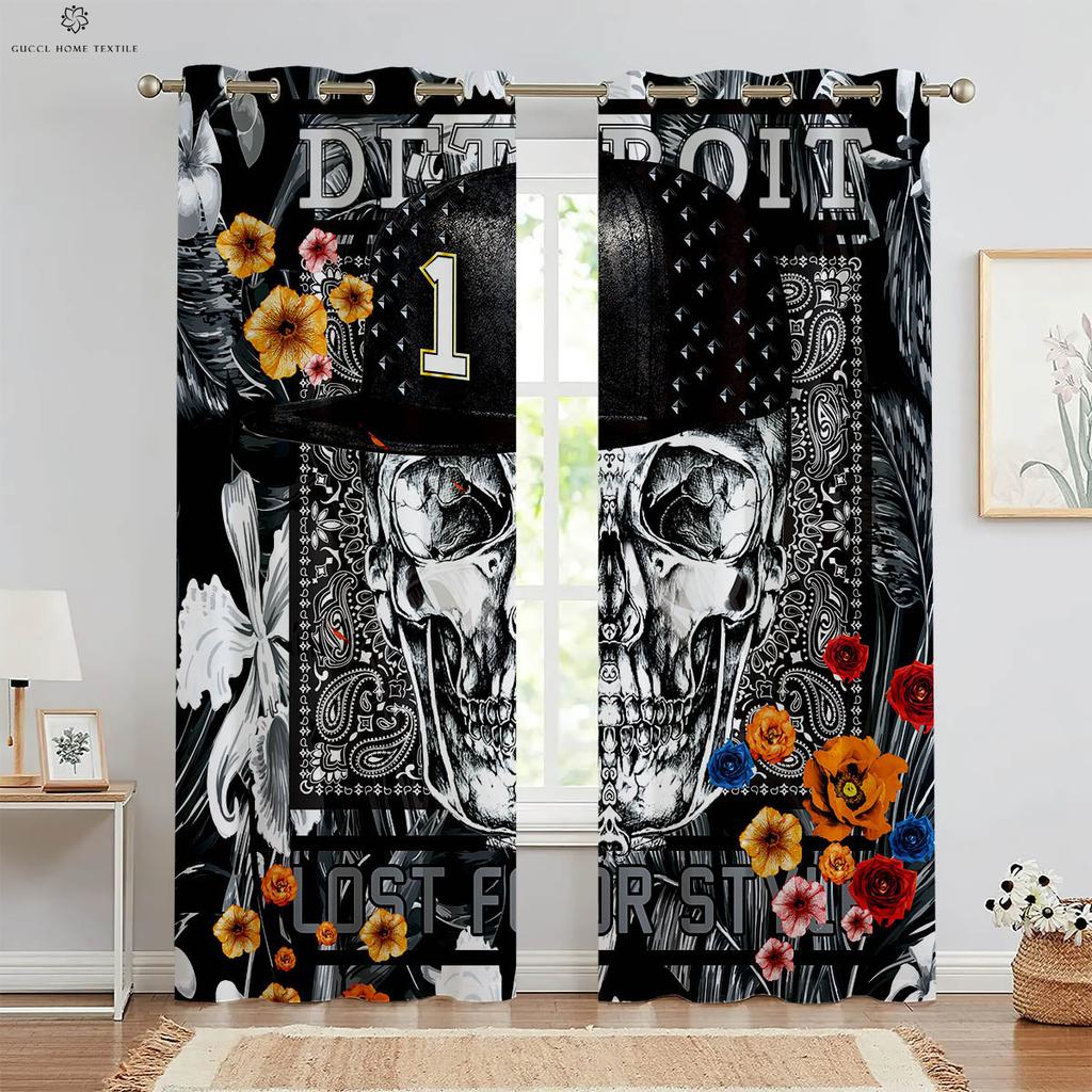 3D-печатные шторы на Хэллоуин, ужасный череп, цветочное оформление окна, спальня, гостиная, ресторан, 2 предмета