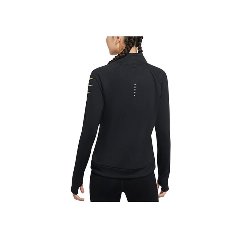 Nike Swoosh Run Logo Print Reflective Half-Zip Casual Sports Fitness Top Women Tops Black CW0293-010