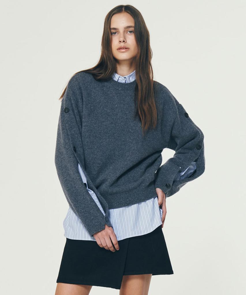 GUAV Slit Button Sleeve Knit_Charcoal Blue