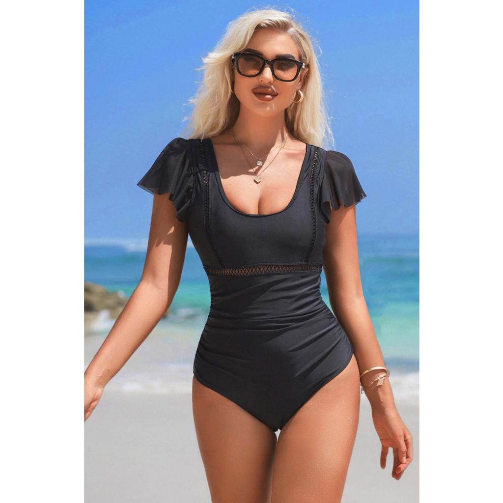 CHARMLEAKS One Piece Swimsuit Women Falbala Design U Collar Bathing Suit Sexy Monokini Swimwear S-XL