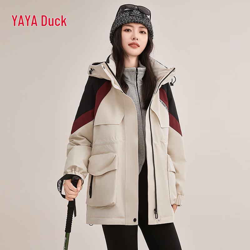 YAYA Women's Mid-Length Color Block Down Jacket
