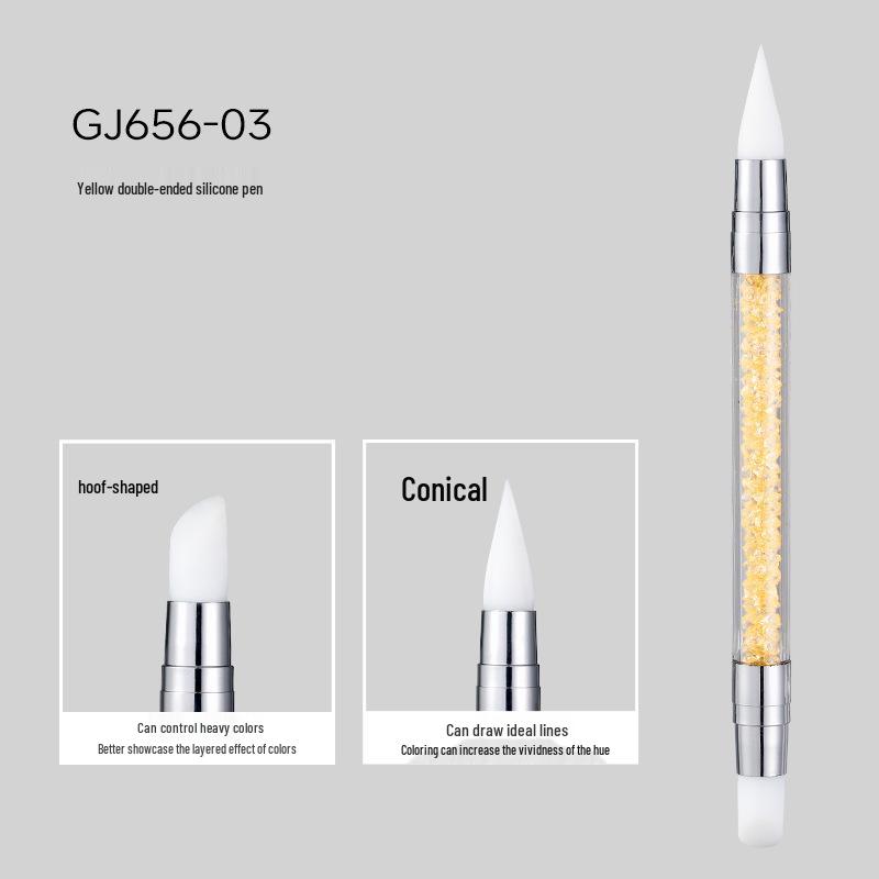 Multifunctional Nail Art Tool: Double-Ended Silicone Pen for Carving, Mixing, Applying Magic Mirror Powder