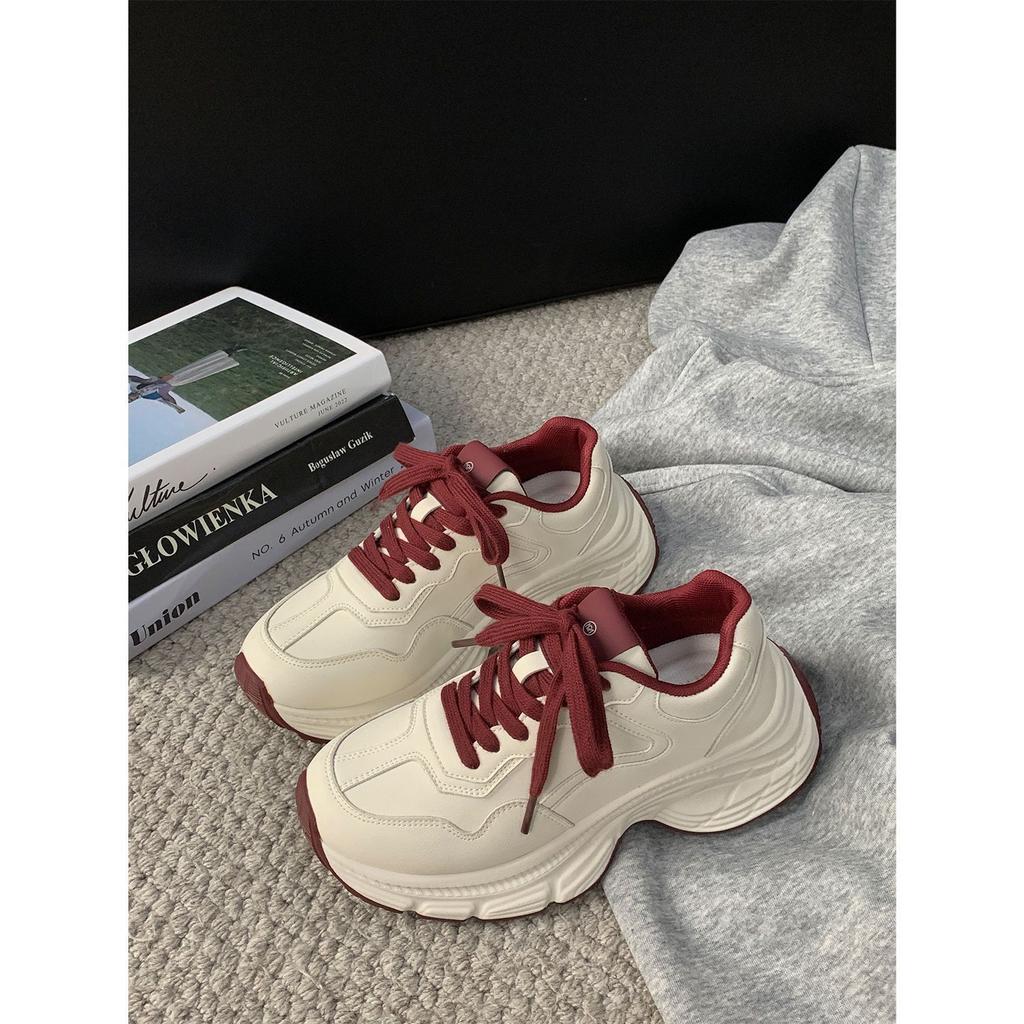 Осень и зима новая толстая подошва мелкий вырез простой для работы папины кроссовки универсальные повседневные студенческие нишевые повседневные туфли женская обувь