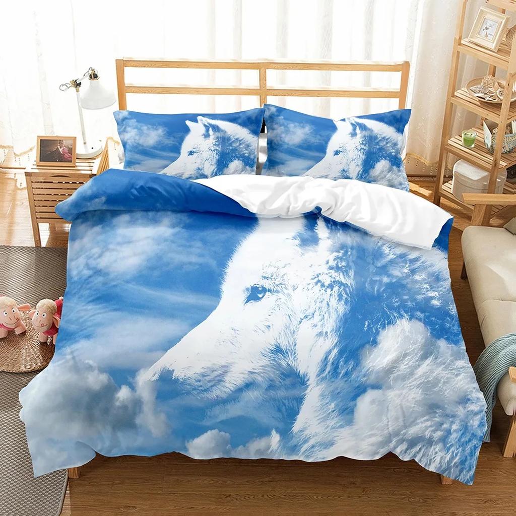 Boys Wolf Boho Wolf Wildlife Forest Comfortable Duvet Cover Pillowcase Bedding Set Children Bedroom Decoration Home Textile