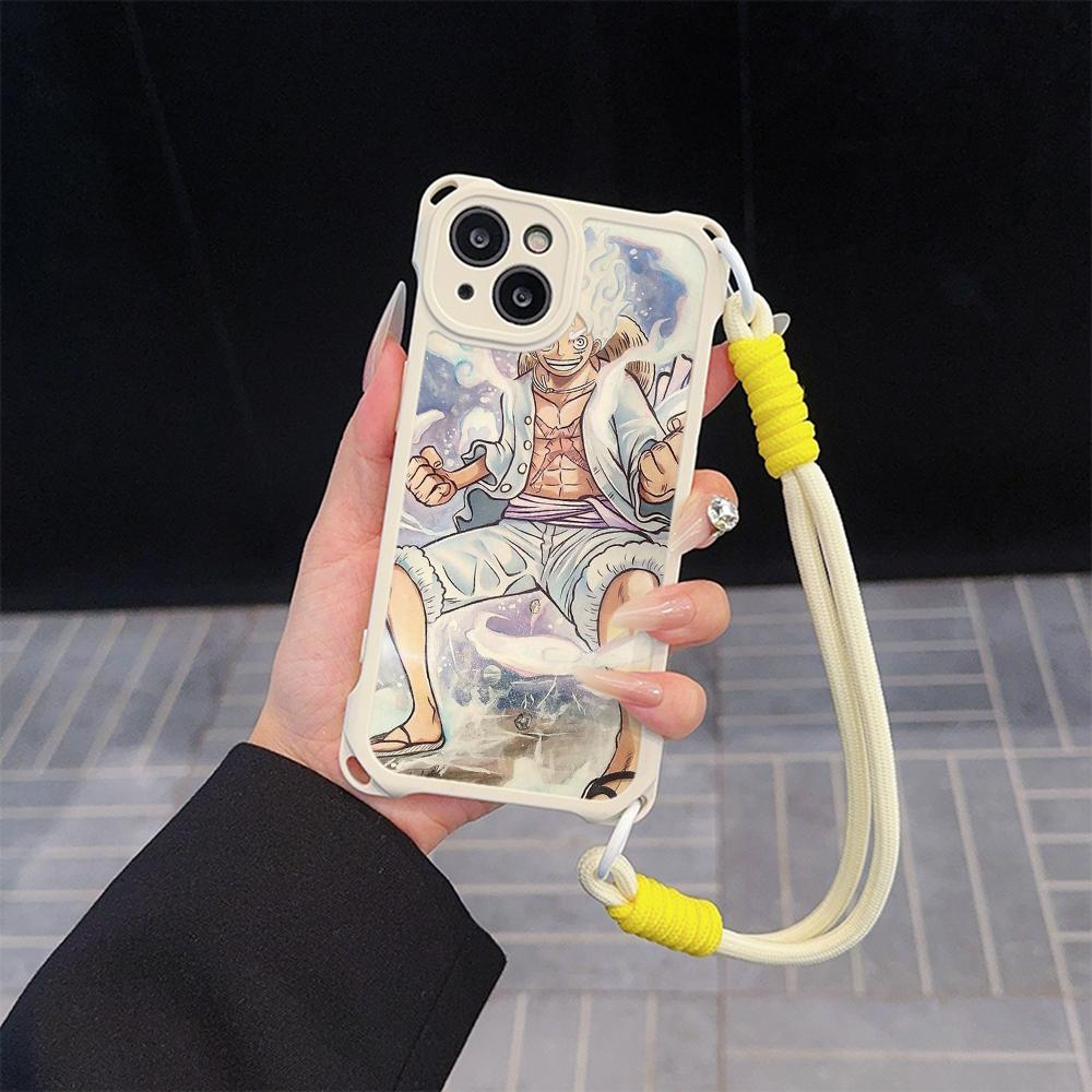 Мягкие чехлы для телефонов Ae92 One Piece Luffy Gear 5 для iPhone 16 15 14 13 12 11 Pro Max 7 8 Plus XR XS с ремешком на запястье, защитным шнурком для углов, задняя крышка