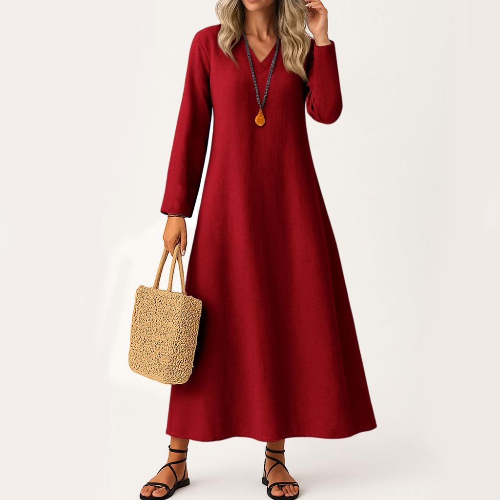 Dress For Women Long Boho Beach Dress Elegant Maxi Dress V-Neck Long Sleeve Dress